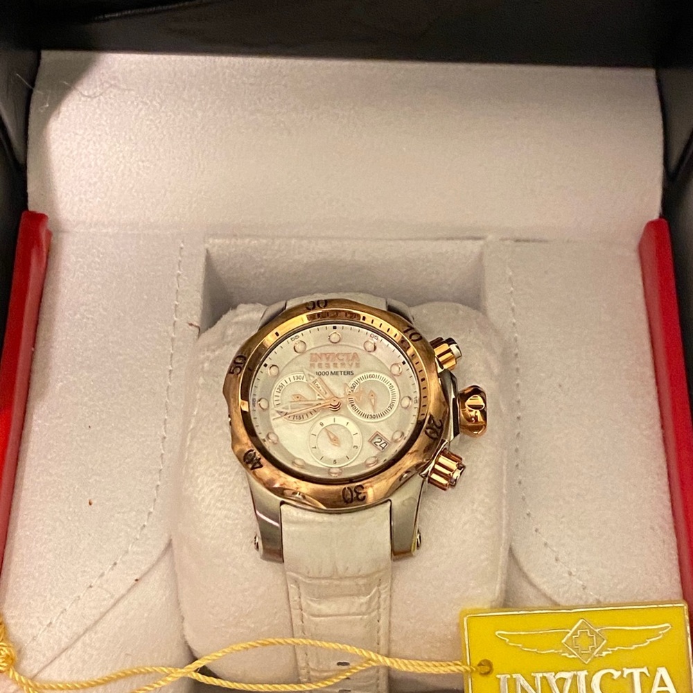Invicta Reserve Venom Two Tone White Leather Watch